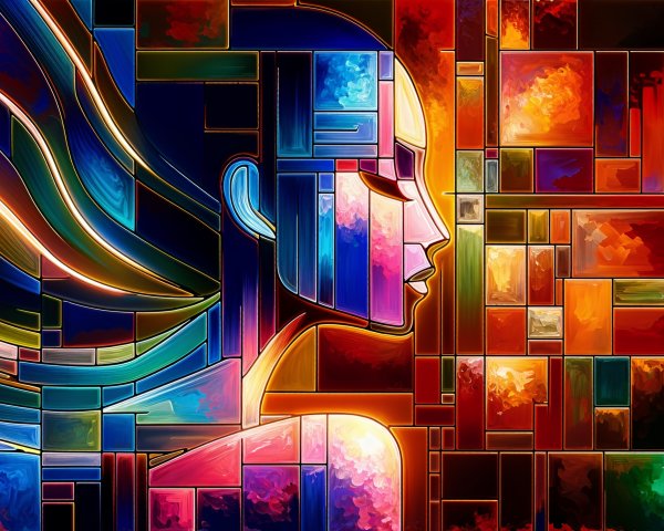 Stylized Woman Profile with Mosaic Background Colors