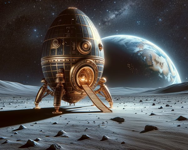 Futuristic Egg-Shaped Spacecraft on Lunar Surface