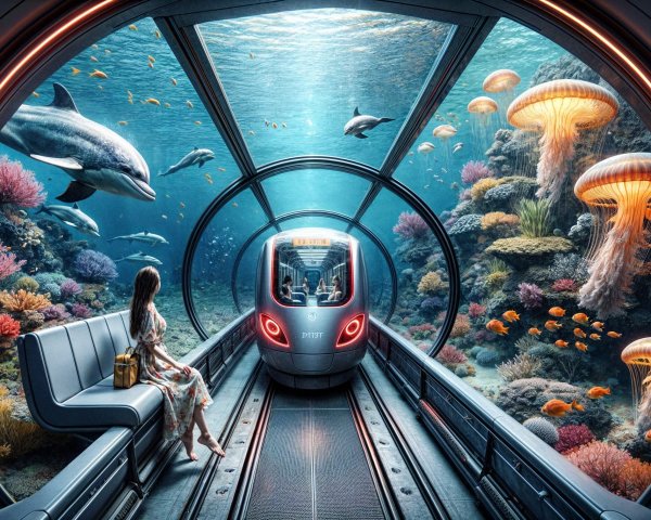 Futuristic Train Journey Through Vibrant Coral Reef