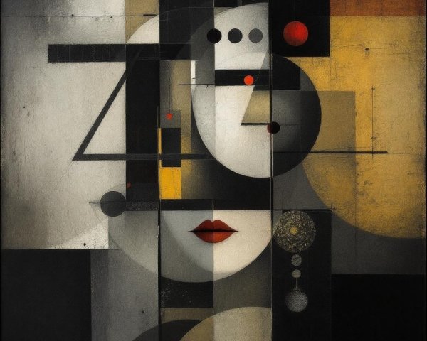 Cubist Abstract Woman's Face in Black, White, and Gold