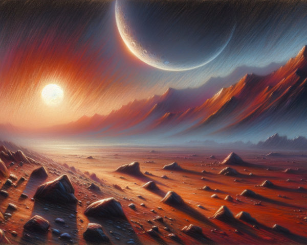 Alien Landscape with Orange and Blue Hues at Sunset