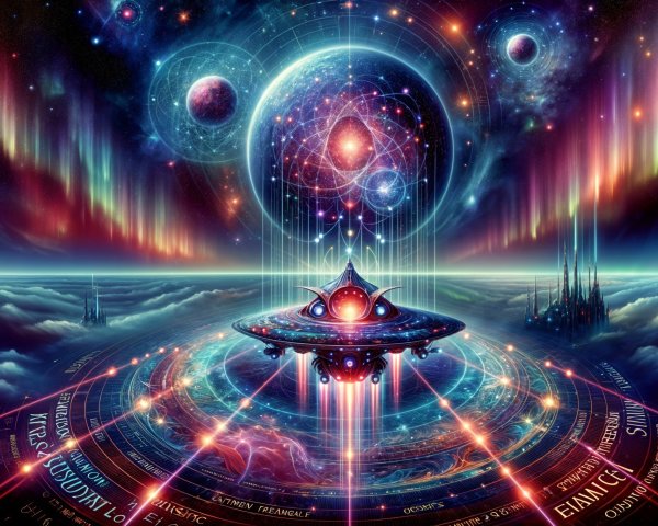 Vibrant Cosmic Landscape with Spaceship and Nebulas