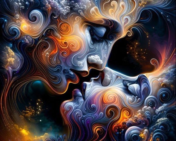 Abstract Artwork of Two Faces Surrounded by Colorful Patterns