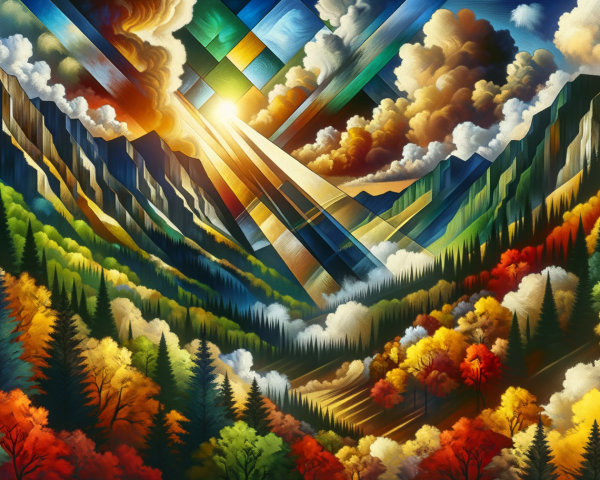 Vibrant Landscape with Mountains and Autumn Foliage