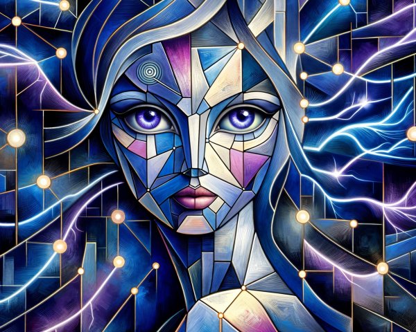 Vibrant Artwork of Stylized Faceted Face and Colors