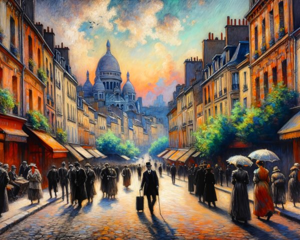Bustling Parisian Street Scene in Early 20th Century