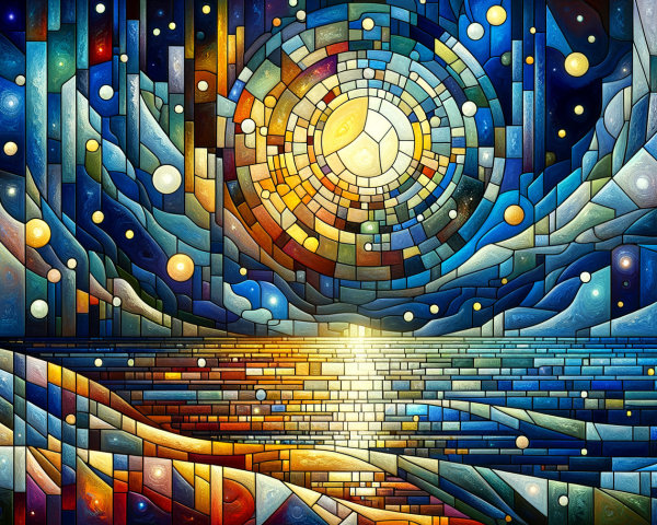 Vibrant Mosaic Artwork with Swirling Patterns and Colors