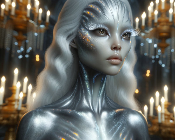 Ethereal Figure with Silver Skin and White Hair