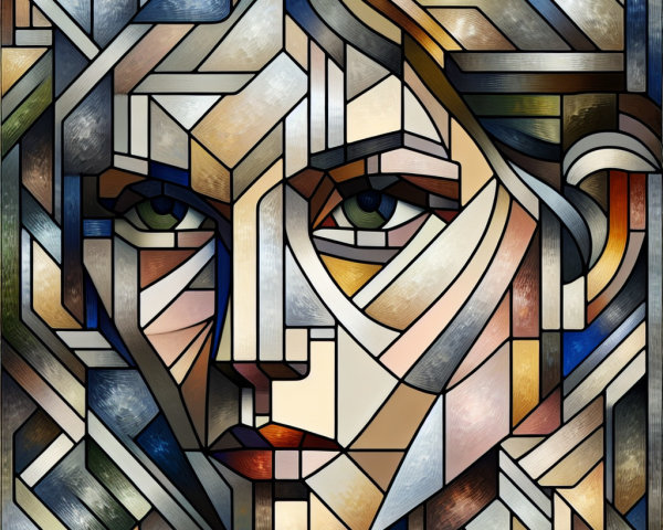 Cubist Art Nouveau Stained Glass Woman's Face Design