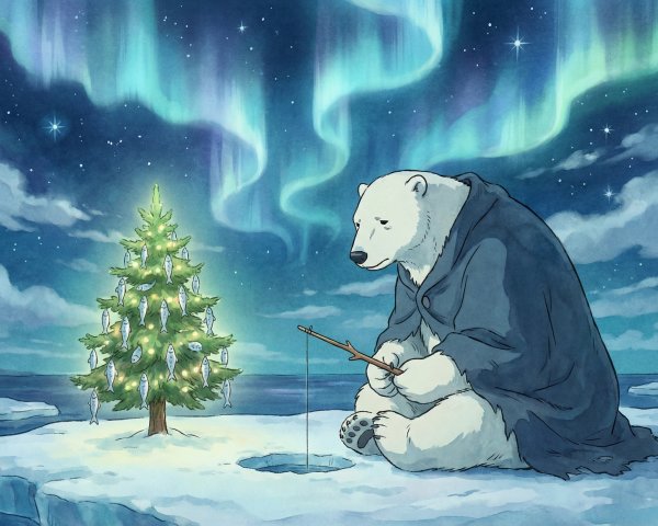 Arctic Scene with Polar Bear and Northern Lights