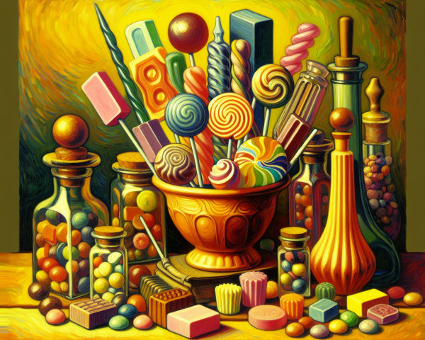 Colorful Candies and Sweets in Decorative Bowl