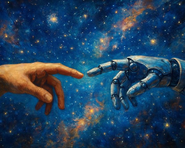 Creation of Adam with Human and Robot Hands in Galaxy