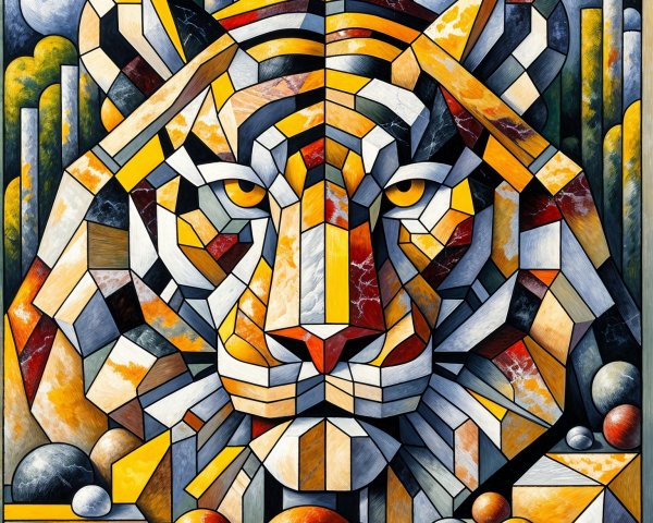 Stylized Geometric Tiger Face with Vibrant Colors