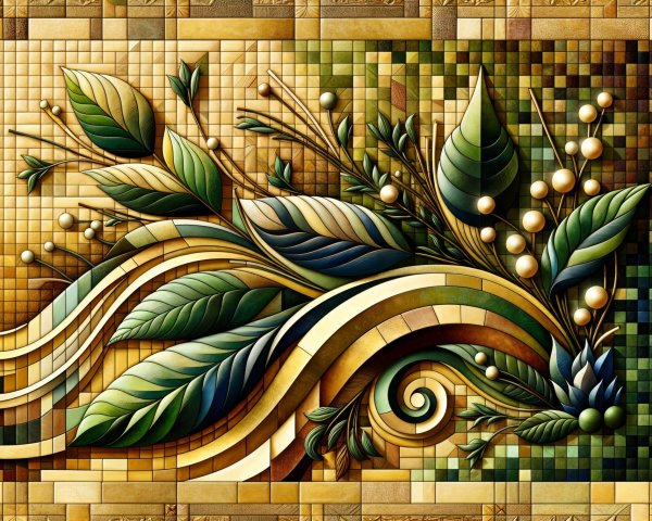 Vibrant Artwork of Stylized Leaves and Branches