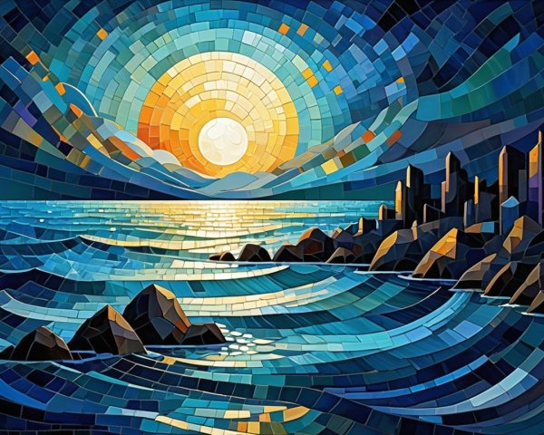 Vibrant Mosaic Landscape of Ocean at Dusk