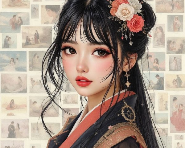 Anime-Style Portrait of a Young Woman in Kimono