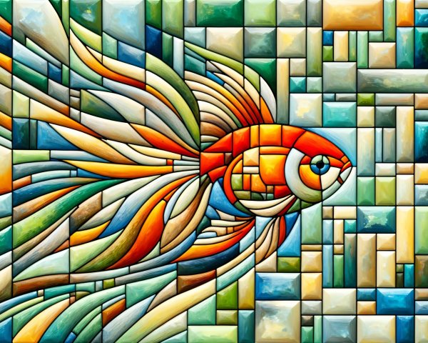 Vibrant Goldfish in Colorful Geometric Mosaic Scene