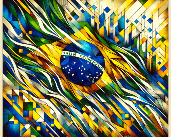 Abstract Brazilian Flag with Geometric Patterns and Colors