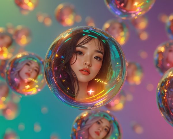 Surreal Scene of Translucent Bubbles with Faces
