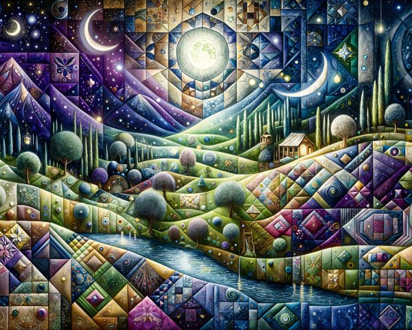 Surreal Landscape with Geometric Patterns and Colors
