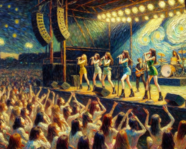 Outdoor Concert Scene with Performers and Audience