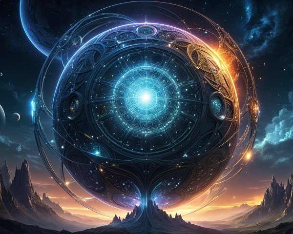 Cosmic Scene with Celestial Structure and Galaxies