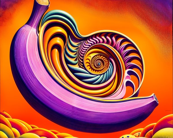 Surreal Spiral-Shaped Banana in Vibrant Colors