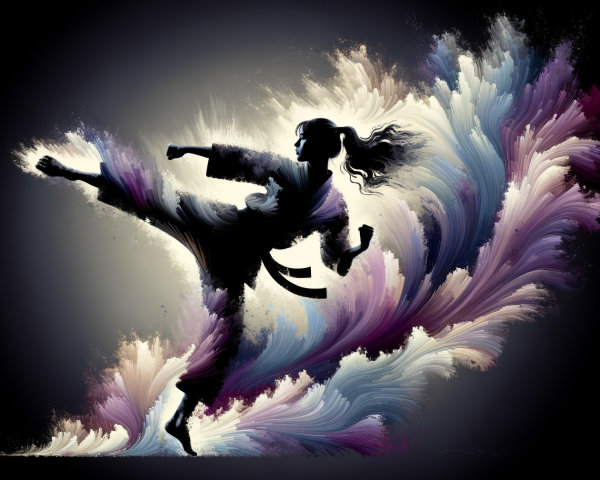 Martial Artist Silhouette with Colorful Background