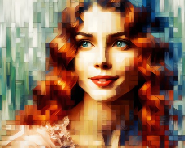 Abstract Mosaic Portrait of a Smiling Woman