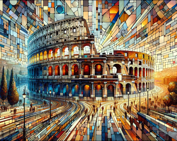 Mosaic Artwork of the Colosseum with Colorful Elements
