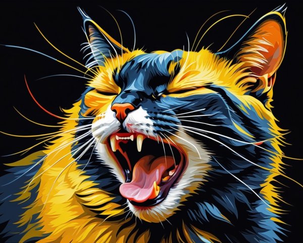 Vibrant Image of a Fierce Cat Mid-Yawn