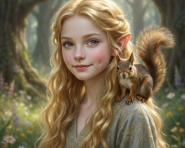 Portrait of a Young Blonde Elf in a Forest Setting