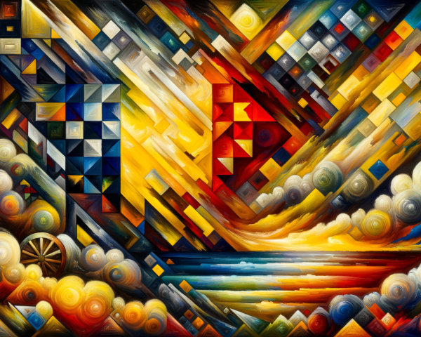 Vibrant Abstract Landscape with Geometric Shapes