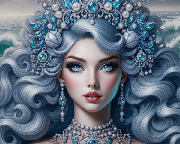 Portrait of a Young Woman with Silver-Blue Hair