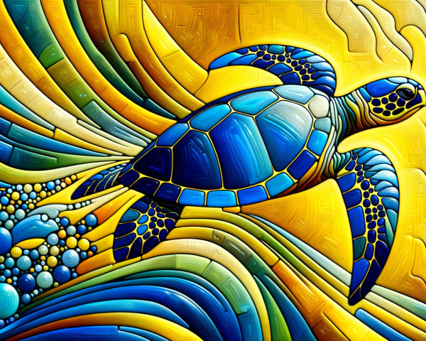 Abstract Turtle Swimming Through Colorful Waves