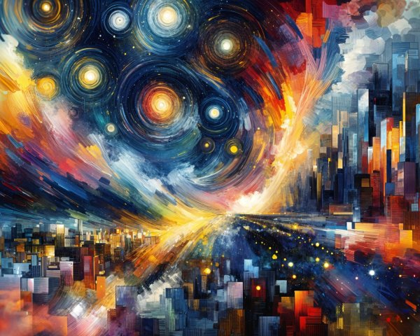 Vibrant Abstract Landscape with Futuristic Cityscape