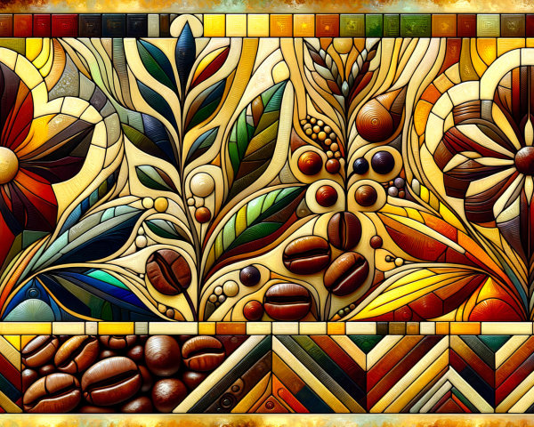 Vibrant Stained Glass Artwork with Flowers and Coffee Beans