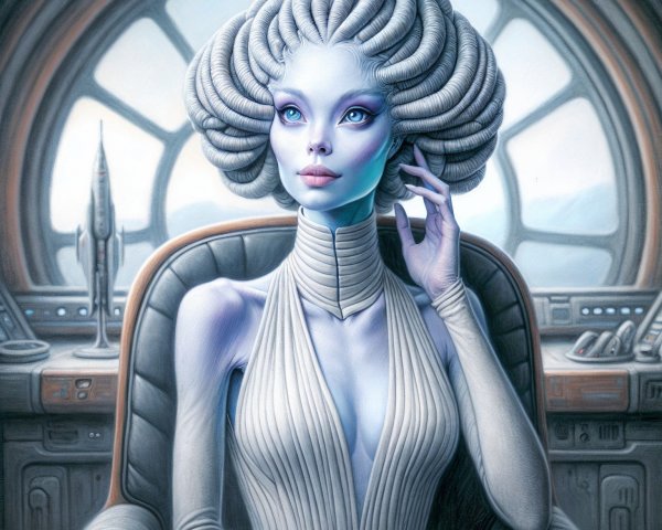 Futuristic Alien Woman in Spacecraft Control Room