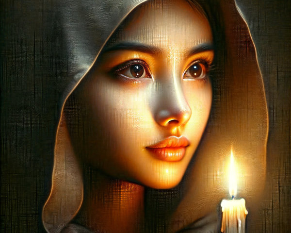 Contemplative Young Woman in Candlelight Cloak