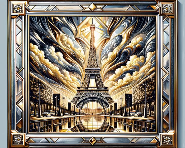 Artistic View of Eiffel Tower with Clouds and Water