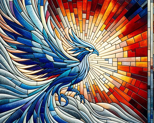 Vibrant Stained Glass Artwork of a Rising Phoenix