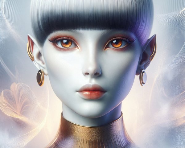 Humanoid Figure with Pale Skin and Orange Eyes