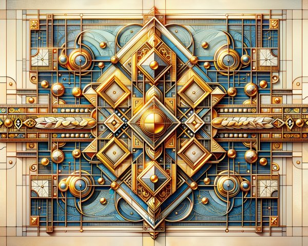 Intricate geometric design in gold and blue hues