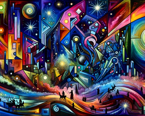 Vibrant Abstract Landscape with Geometric Shapes