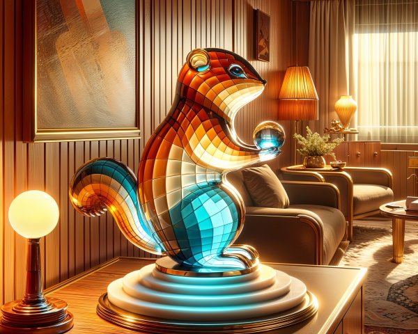 Mosaic Sculpture of Squirrel with Glowing Orb
