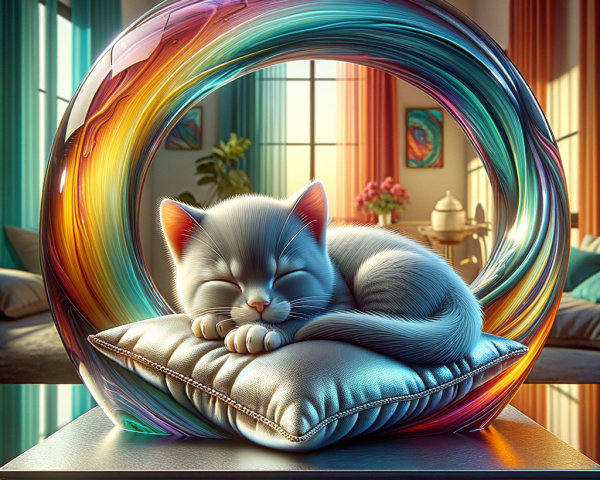 White Cat Sleeping on Cushion in Artistic Room