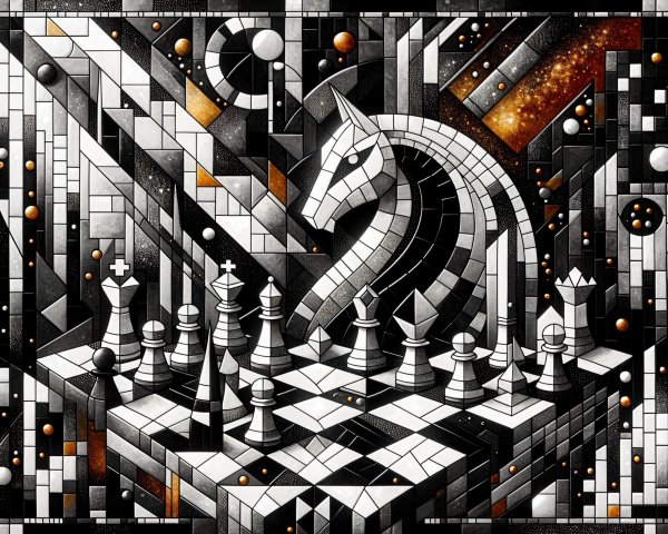 Black and White Art Deco Design with Chess Elements
