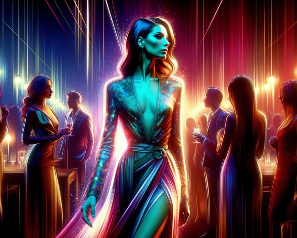 Vibrant Party Scene with Elegant Guests and Lighting