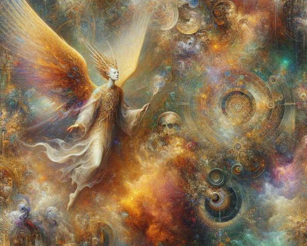 Celestial Figure with Wings in Vibrant Colors
