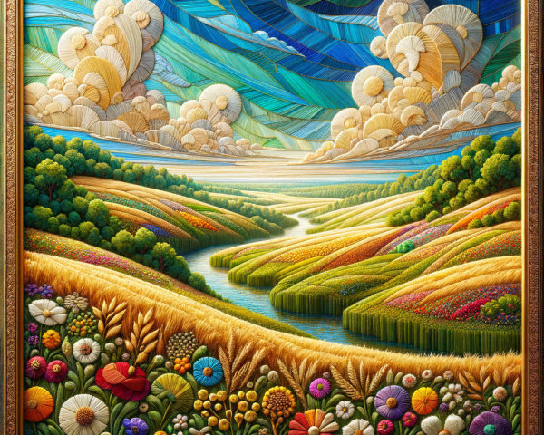 Vibrant Landscape with Rolling Hills and Wildflowers